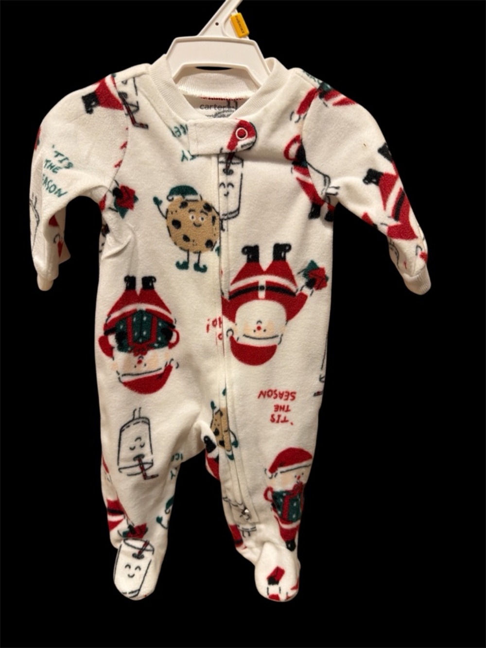 Carter's White, Red & Green Holiday Santa Fleece Footed One-Piece